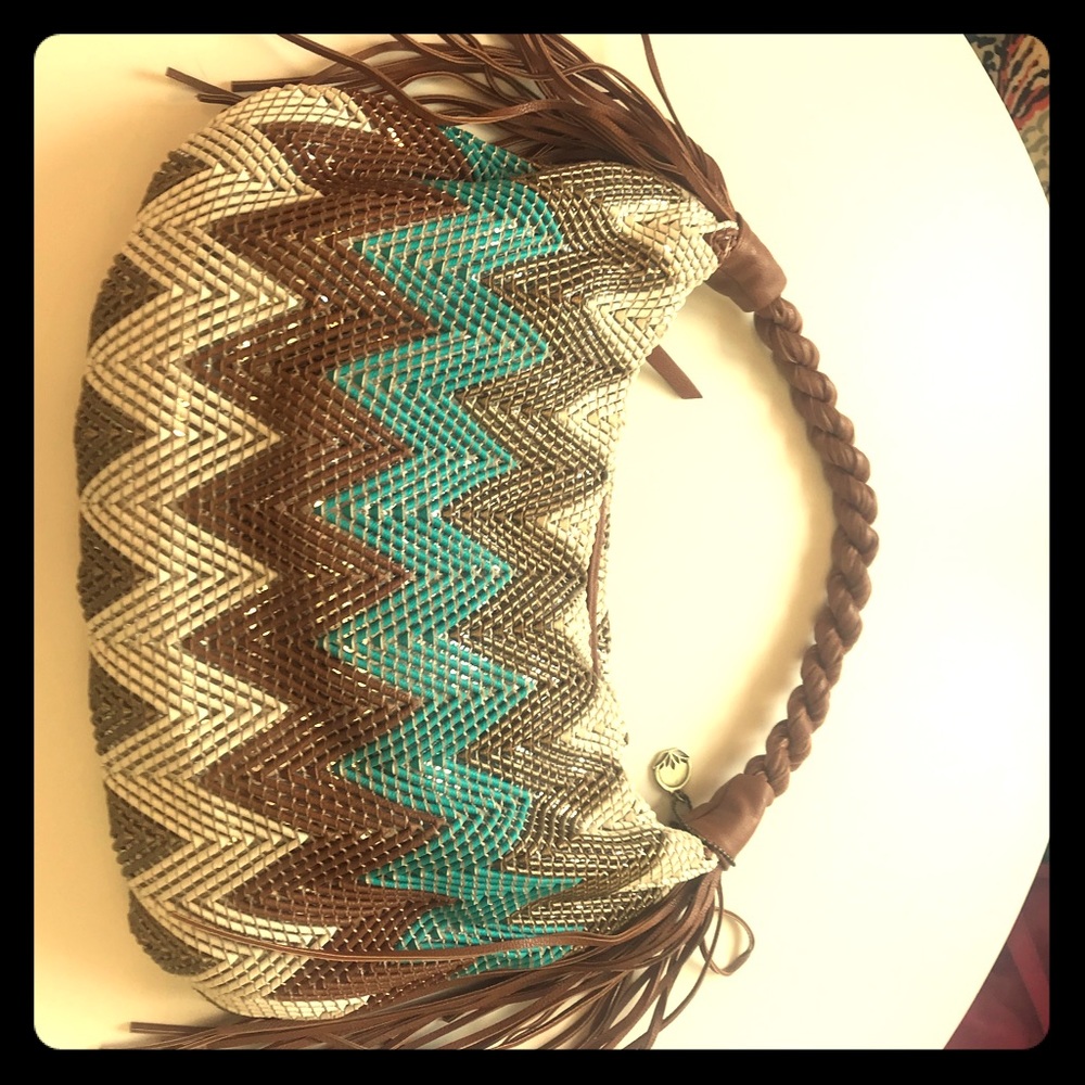 Woven leather hobo over the shoulder bag